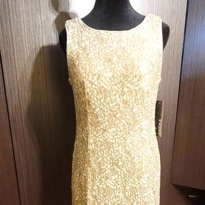 NEW!!! Sexy lace and sequins dress,  beige and gold, sleeveless, size 6